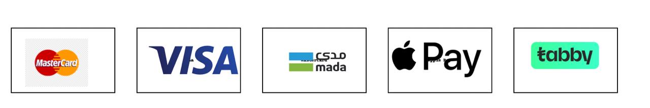 طرق الدفع Mada, Visa, MasterCard, Apple Pay, Tabby
