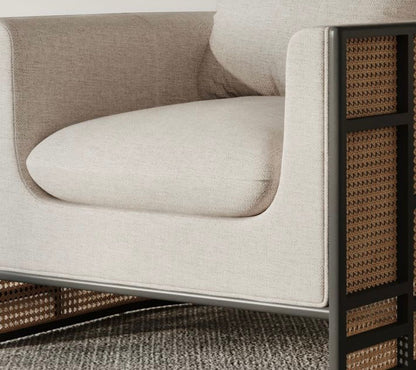 Single Armchair – Wooden Frame + Rattan + Fabric (80x84x74 cm)