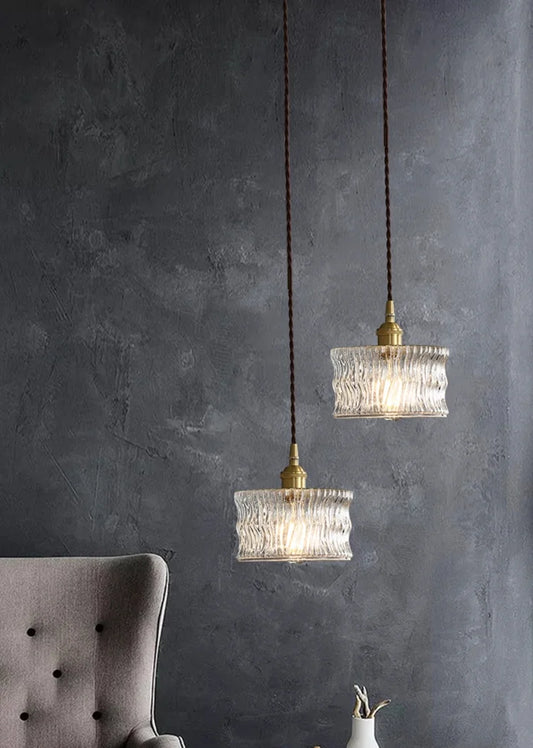 Hanging Lamp with Rippled Glass