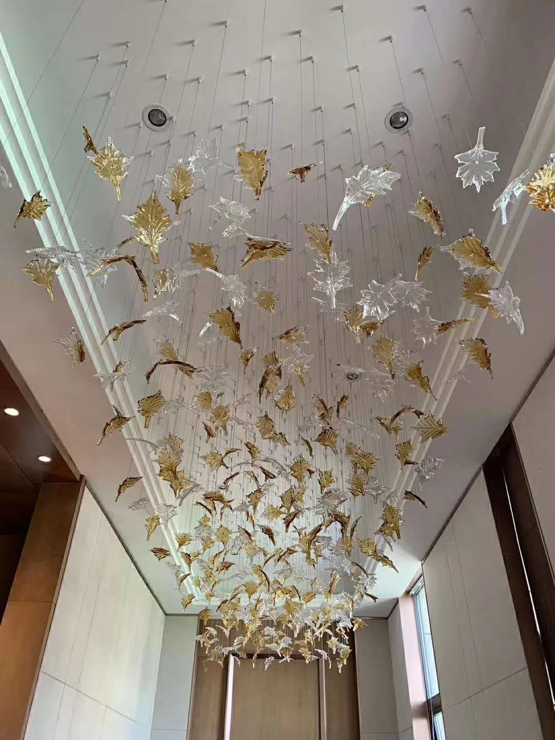Glass Leaf-Shaped Chandelier