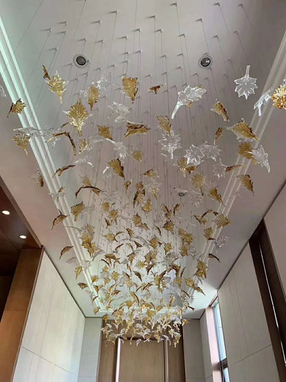 Glass Leaf-Shaped Chandelier